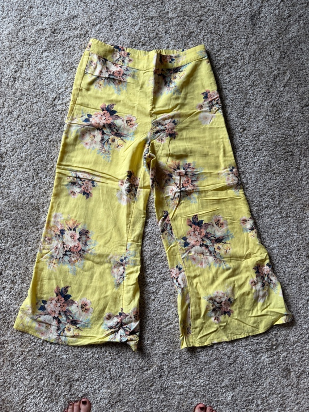 Anthropologie Yellow Floral Wide-Leg Pants